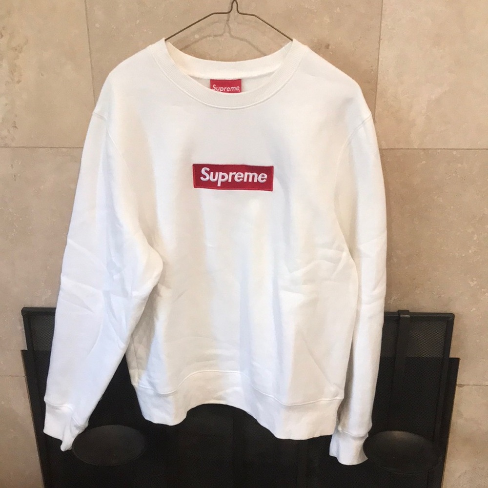 Supreme White Crewneck Sweater box logo